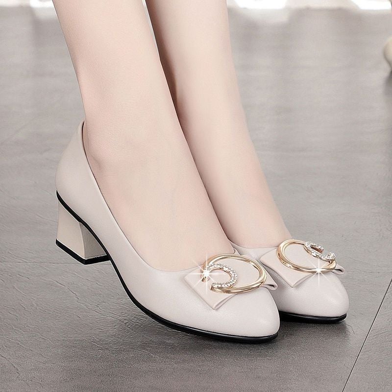 Comfort Mid-Heel Womens Soft Leather Shoes Rice white diamond [feet wide feet fat instep tall one yard]]