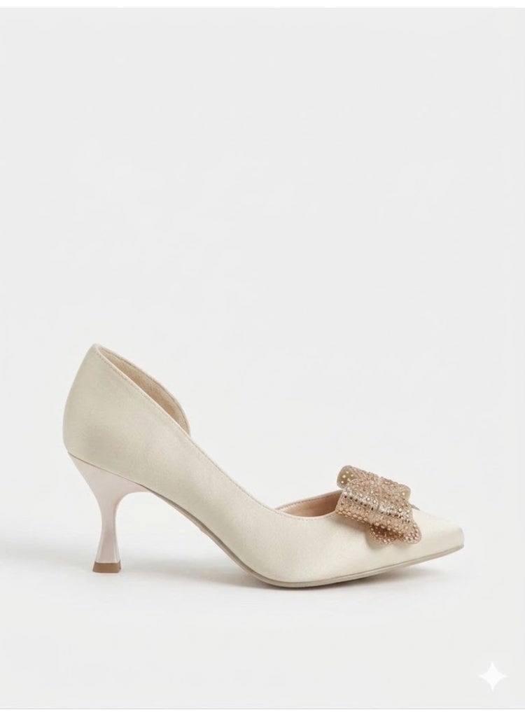 لايف ستيلاش  أحذية كعب جلدية مع فيونكة أنيقة GZ-903 - بيج - Image 3