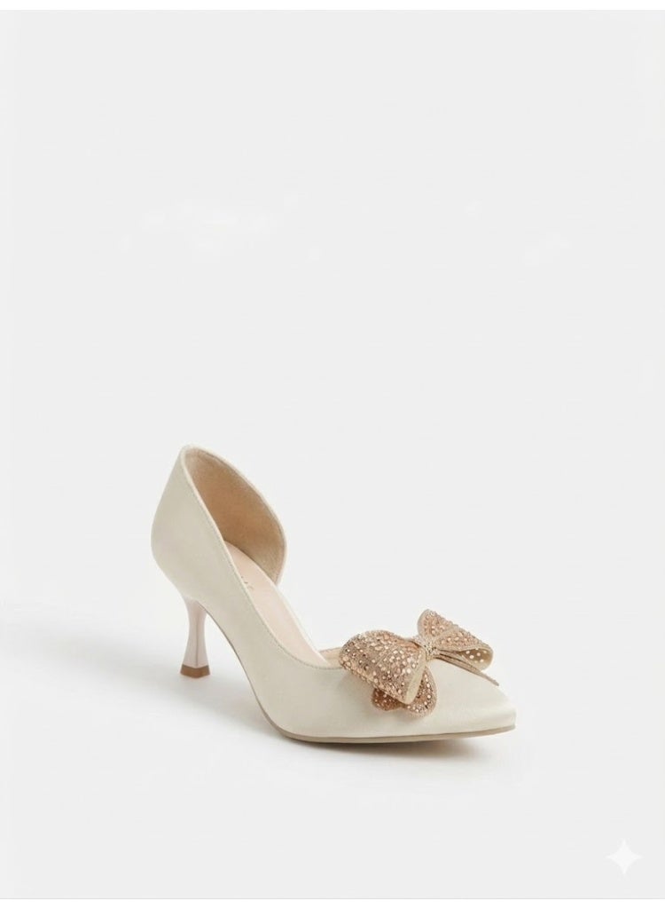 لايف ستيلاش  أحذية كعب جلدية مع فيونكة أنيقة GZ-903 - بيج - Image 4