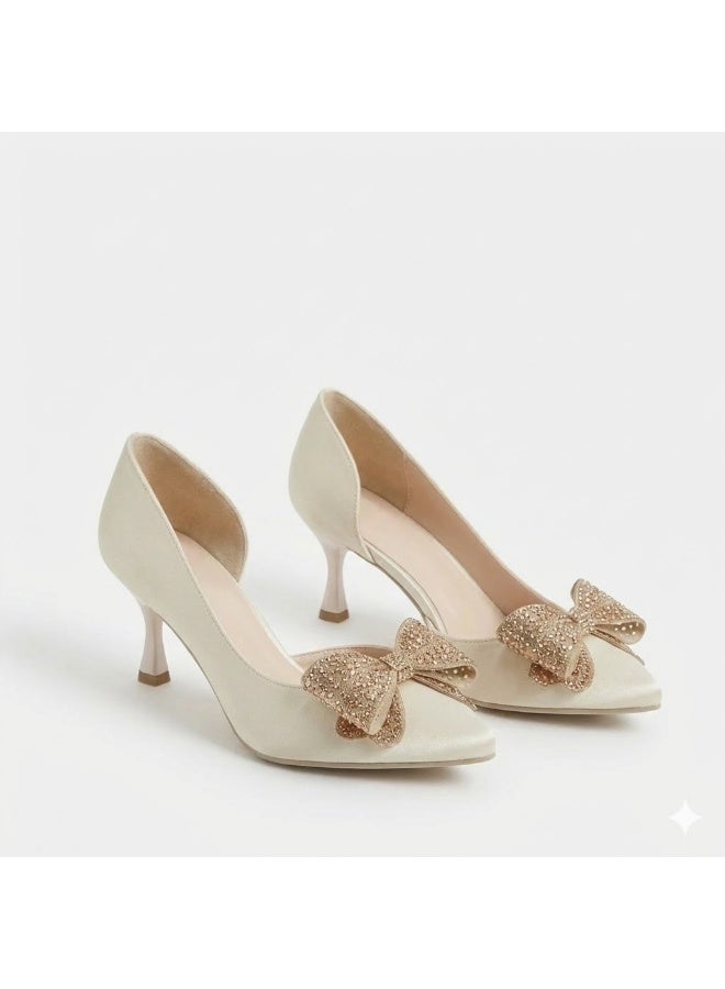 لايف ستيلاش  أحذية كعب جلدية مع فيونكة أنيقة GZ-903 - بيج - Image 2