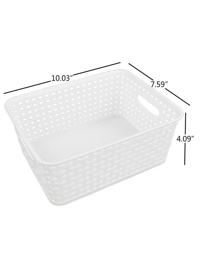 Saedy 6 Packs Plastic Weave Pantry Storage Baskets Bin, 10.03" x 7.59" x 4.09", White - Image 2