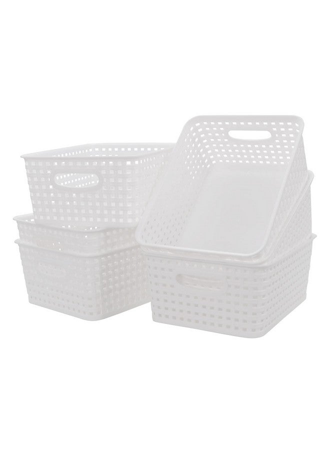 Saedy 6 Packs Plastic Weave Pantry Storage Baskets Bin, 10.03" x 7.59" x 4.09", White - Image 1