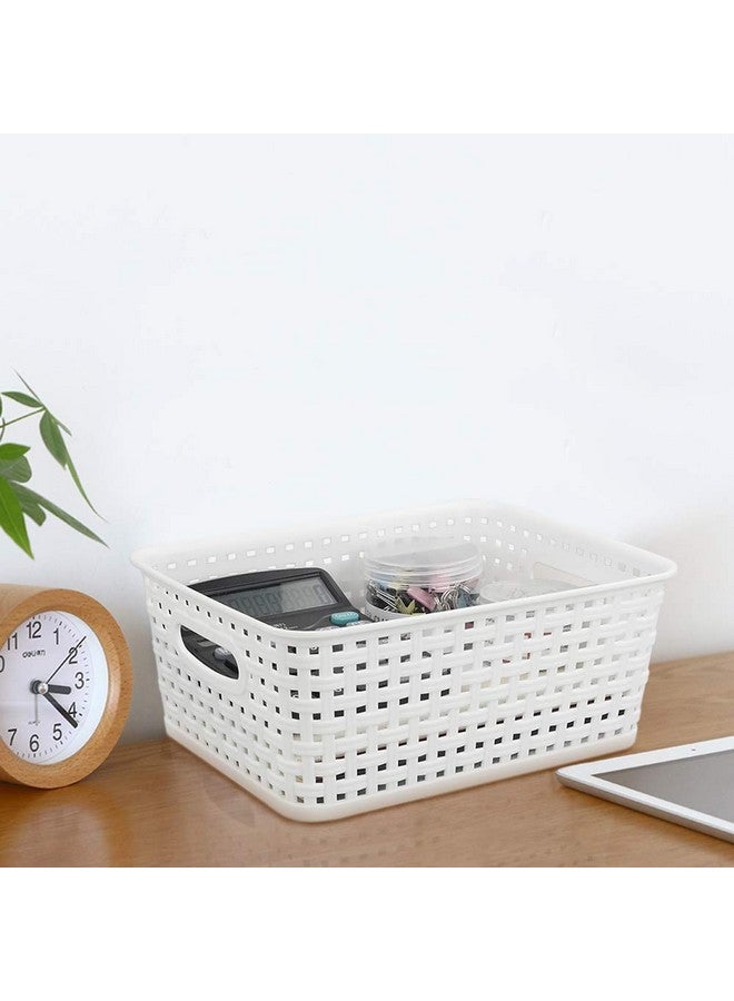 Saedy 6 Packs Plastic Weave Pantry Storage Baskets Bin, 10.03" x 7.59" x 4.09", White - Image 3