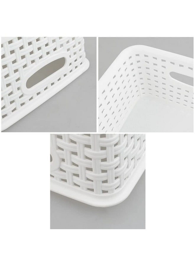 Saedy 6 Packs Plastic Weave Pantry Storage Baskets Bin, 10.03" x 7.59" x 4.09", White - Image 4