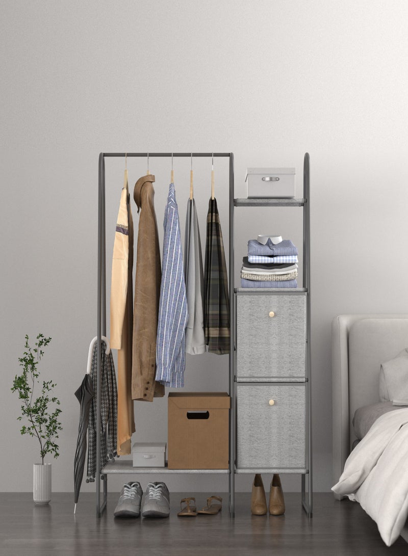 fashionhome Premium Modern Metal Clothes Rack with Fabric Storage Boxes and Side Storage Shelfs Freestanding Clothing Rack Standing Metal Sturdy Clothing Rack 150x40x100 cm  - Image 1