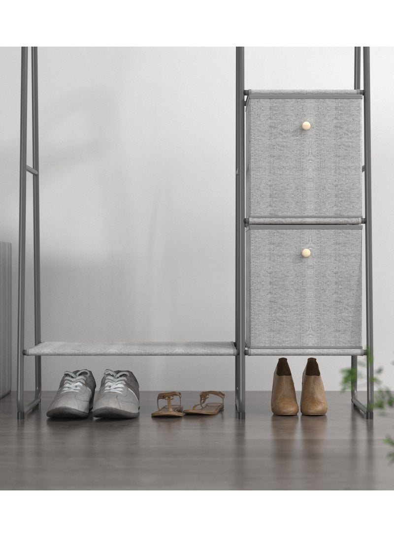 fashionhome Premium Modern Metal Clothes Rack with Fabric Storage Boxes and Side Storage Shelfs Freestanding Clothing Rack Standing Metal Sturdy Clothing Rack 150x40x100 cm  - Image 4