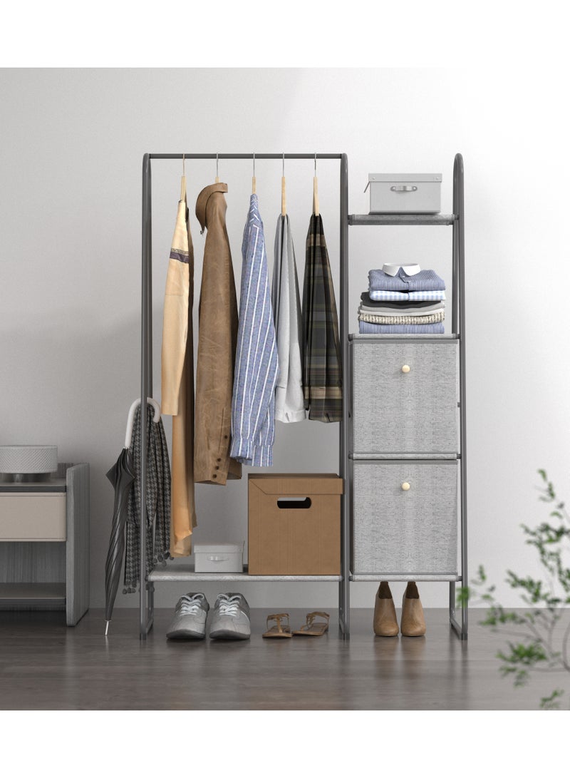 fashionhome Premium Modern Metal Clothes Rack with Fabric Storage Boxes and Side Storage Shelfs Freestanding Clothing Rack Standing Metal Sturdy Clothing Rack 150x40x100 cm  - Image 3