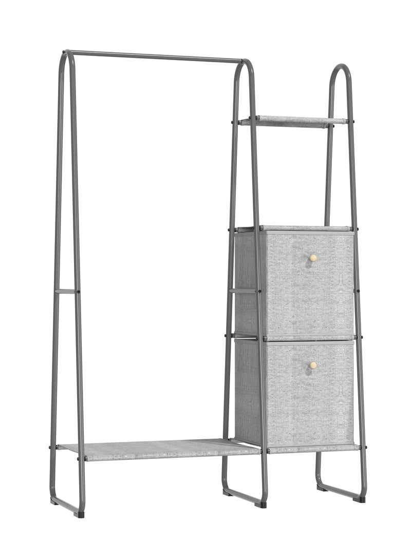 fashionhome Premium Modern Metal Clothes Rack with Fabric Storage Boxes and Side Storage Shelfs Freestanding Clothing Rack Standing Metal Sturdy Clothing Rack 150x40x100 cm  - Image 5