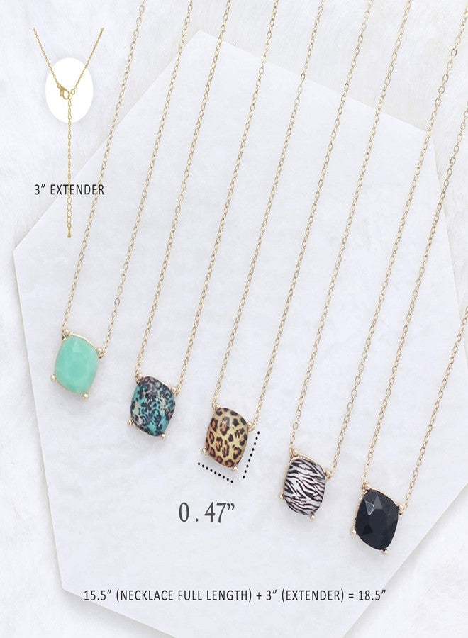 NTLX Pendant Necklace for Women - Dainty Cushion Cut Gemstone Necklace with 16-19” Chain - Simple, Delicate, Tasteful Acrylic Gems with a 14K Gold-Plated Brass Chain - Colorful Gems (Leopard) - Image 2