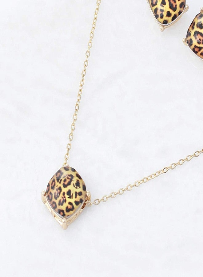 NTLX Pendant Necklace for Women - Dainty Cushion Cut Gemstone Necklace with 16-19” Chain - Simple, Delicate, Tasteful Acrylic Gems with a 14K Gold-Plated Brass Chain - Colorful Gems (Leopard) - Image 4