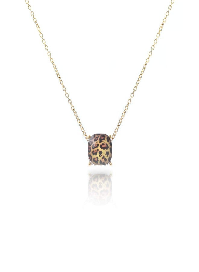 NTLX Pendant Necklace for Women - Dainty Cushion Cut Gemstone Necklace with 16-19” Chain - Simple, Delicate, Tasteful Acrylic Gems with a 14K Gold-Plated Brass Chain - Colorful Gems (Leopard) - Image 1