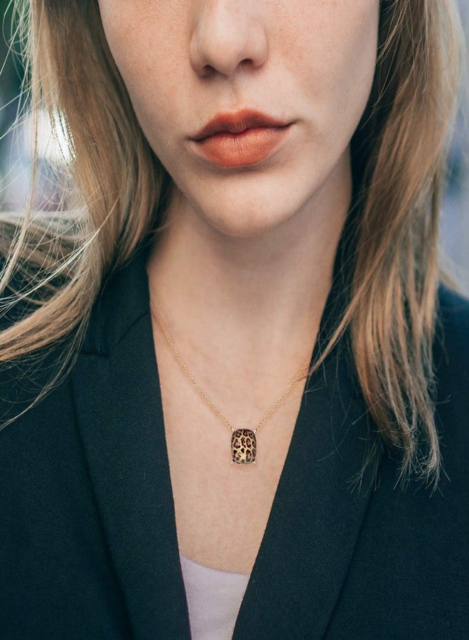 NTLX Pendant Necklace for Women - Dainty Cushion Cut Gemstone Necklace with 16-19” Chain - Simple, Delicate, Tasteful Acrylic Gems with a 14K Gold-Plated Brass Chain - Colorful Gems (Leopard) - Image 3