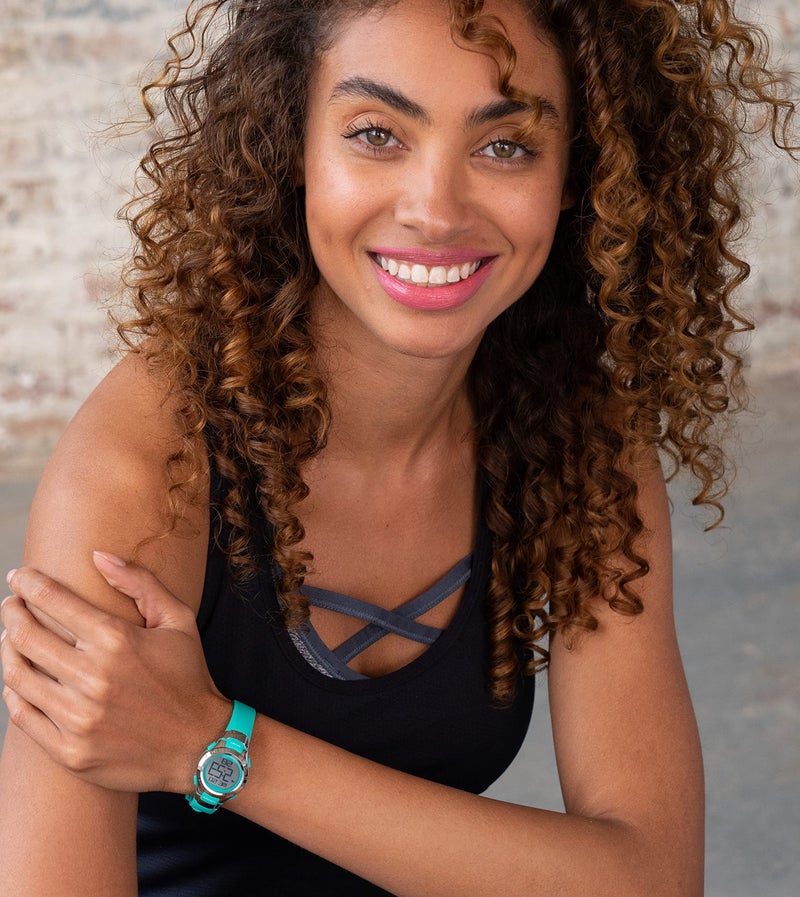 Armitron Sport Women's 45/7012TEL Digital Chronograph Teal Resin Strap Watch, 27mm, Teal/Silver - Image 3