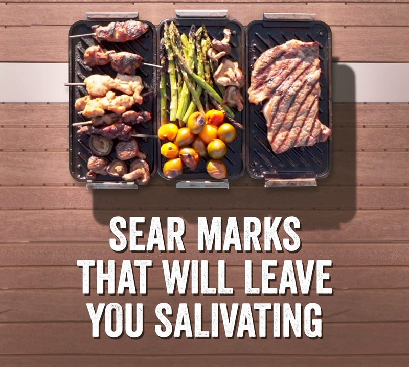 Yukon Glory SEAR 'N SERVE Cast Iron Grill Pan Set - Includes 3 Cast Iron Grilling Baskets & Clip-On Handle - Ideal for Stove Tops or Outdoor Grills - Image 2