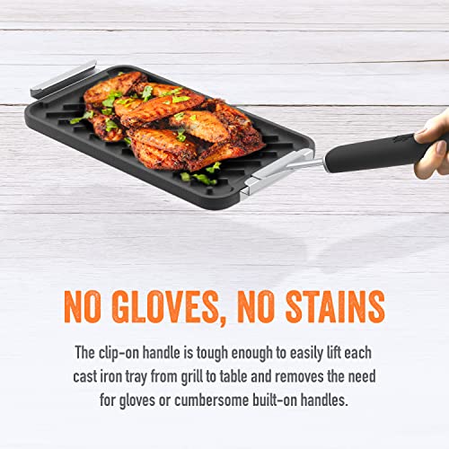 Yukon Glory SEAR 'N SERVE Cast Iron Grill Pan Set - Includes 3 Cast Iron Grilling Baskets & Clip-On Handle - Ideal for Stove Tops or Outdoor Grills - Image 3