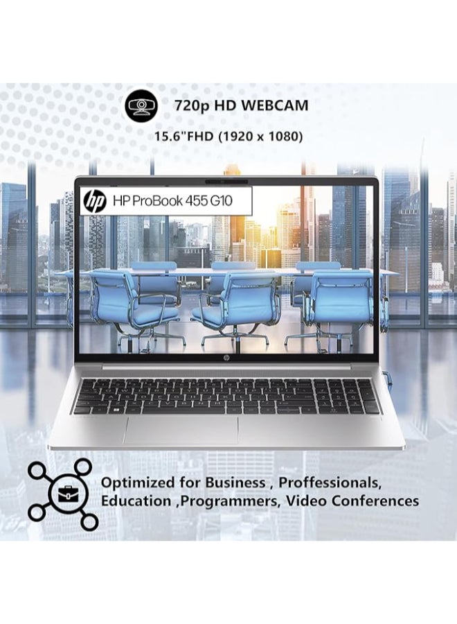 HP (نسخة مطورة) لابتوب ProBook 455 G10 (2024) بشاشة 15.6 بوصة FHD، مع معالج AMD Ryzen 7 7730U/ذاكرة RAM 16GB/قرص SSD 512GB/رسوميات AMD/نظام Windows 11 Pro - Image 2