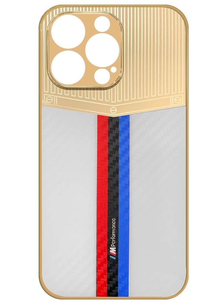 JOWAY - iPhone 13 Pro Luxury Gold Plated Case Hybrid Electroplated Frame Back Cover with Carbon Fiber Texture White/Blue/Red - Image 1