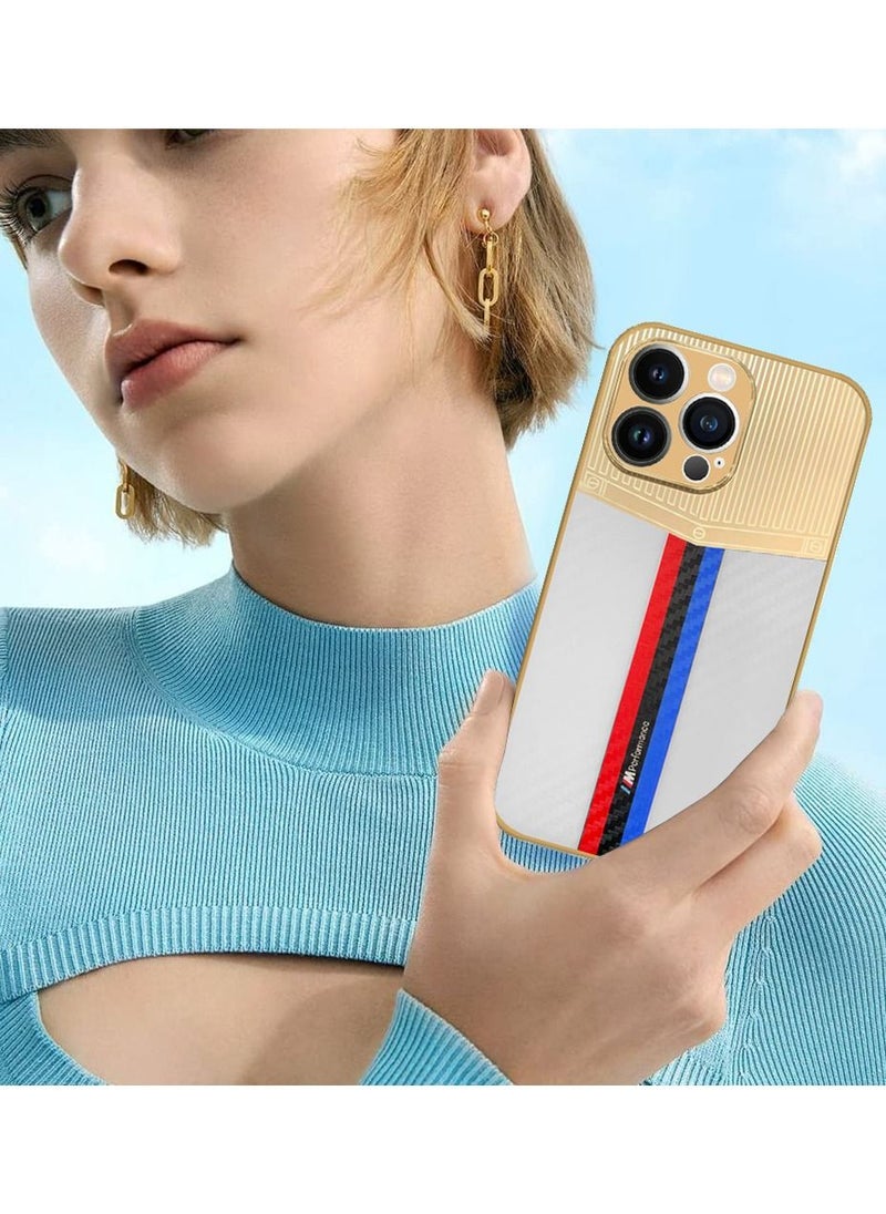 JOWAY - iPhone 13 Pro Luxury Gold Plated Case Hybrid Electroplated Frame Back Cover with Carbon Fiber Texture White/Blue/Red - Image 1