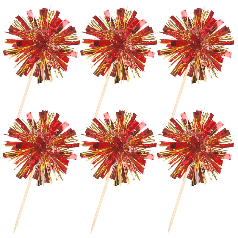 Rsstarxi 30 Pack Foil Firework Cupcake Toppers Sparkle Tinsel Drink Cake Decorations Cocktail Picks for New Years Valentine's Day Birthday Wedding Graduation Party Decorations Gold Red - Image 3