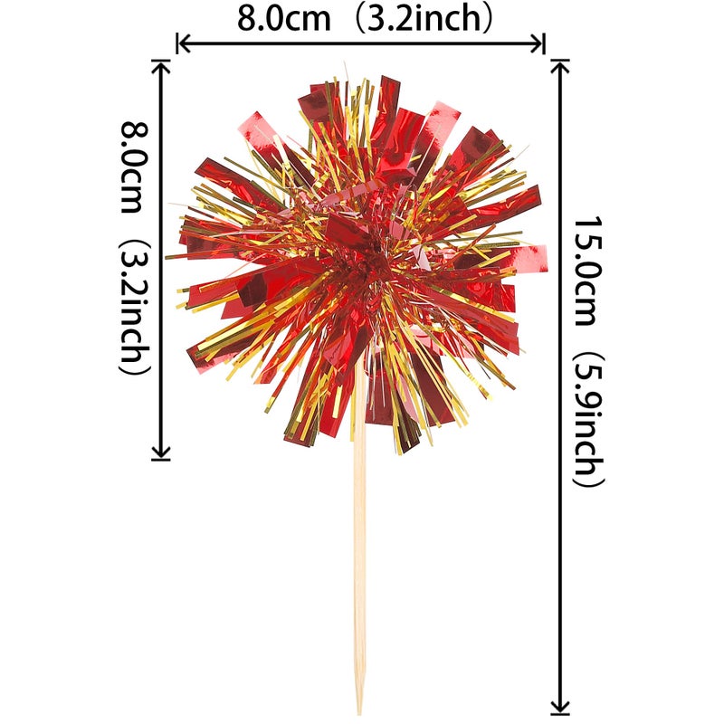 Rsstarxi 30 Pack Foil Firework Cupcake Toppers Sparkle Tinsel Drink Cake Decorations Cocktail Picks for New Years Valentine's Day Birthday Wedding Graduation Party Decorations Gold Red - Image 2