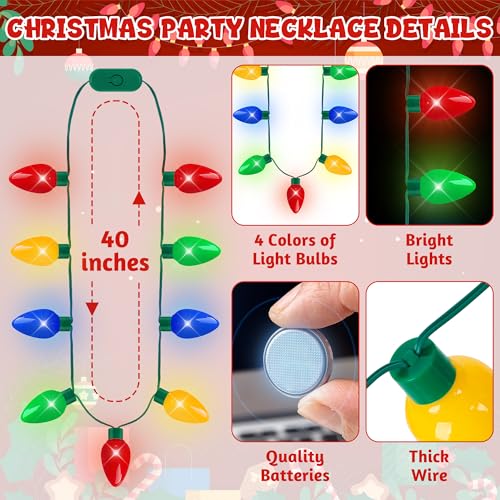 Blowata 60Pcs Christmas Light Necklace 40 In Colorful Christmas Necklaces 9 Bulbs Wearable Xmas Lights Necklace with 3 Glow Modes for Xmas Ugly Sweater Accessories New Year Party Favor Festival Decor - Image 5