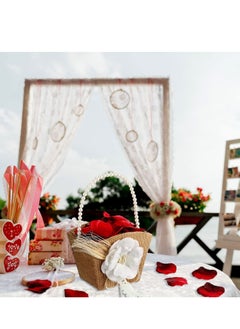 Y&D Flower Girl Basket Rustic Basket Burlap Jute with Pearl Handle For Vintage Wedding Ceremony  - Image 3