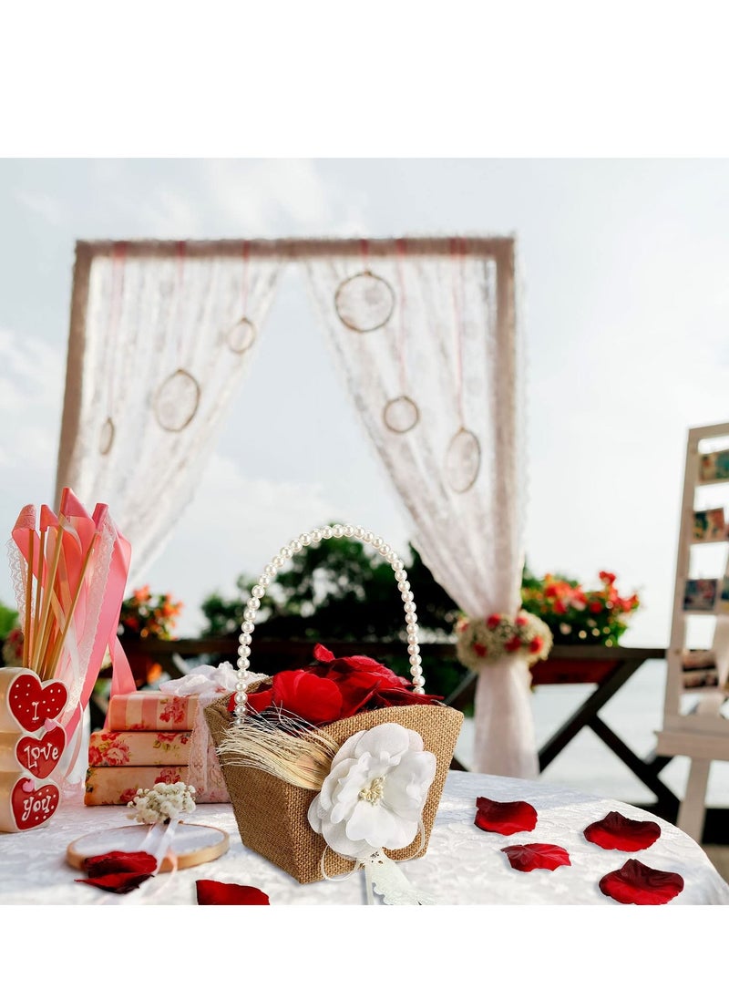 واي آند دي Flower Girl Basket, Rustic Basket Burlap Jute with Pearl Handle For Vintage Wedding Ceremony  - Image 3