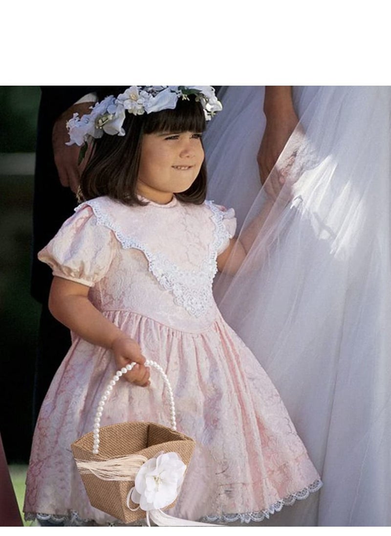 واي آند دي Flower Girl Basket, Rustic Basket Burlap Jute with Pearl Handle For Vintage Wedding Ceremony  - Image 4