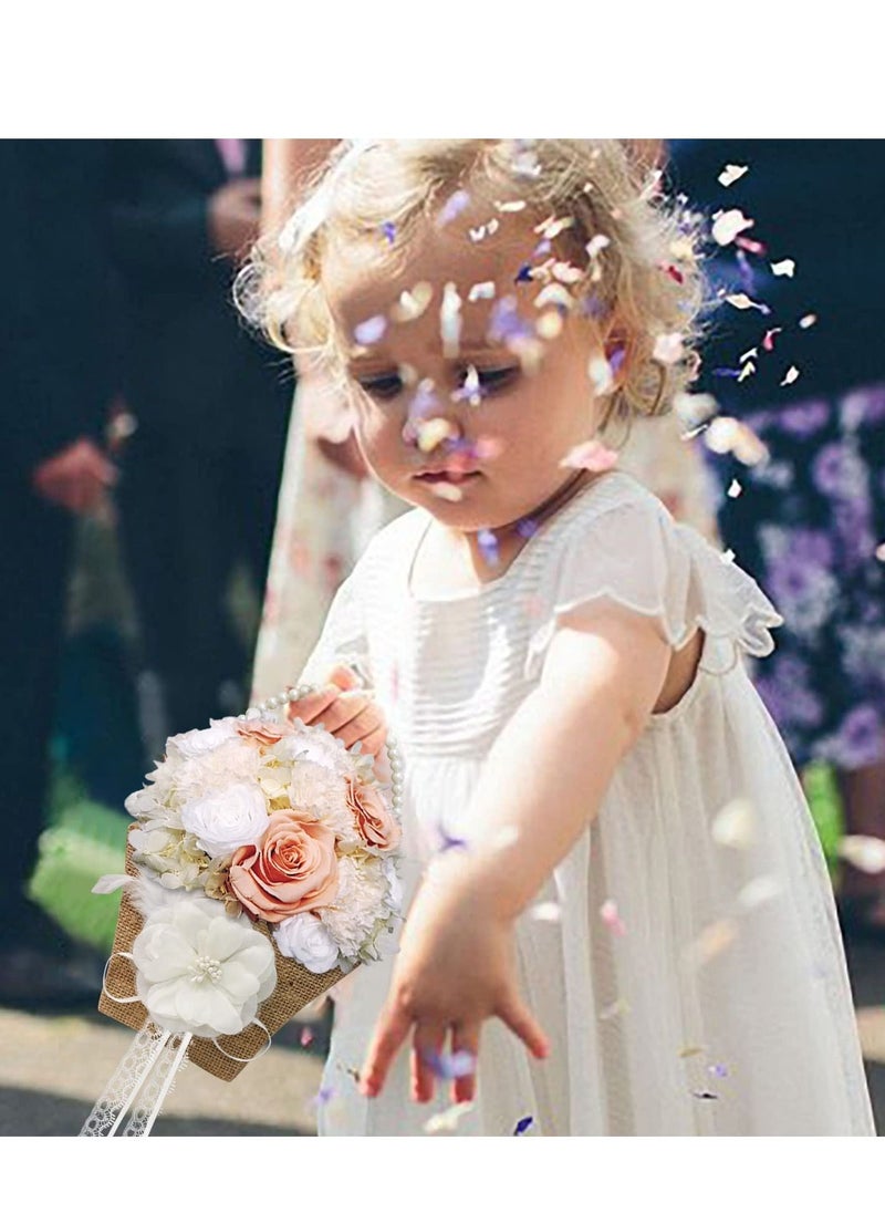 واي آند دي Flower Girl Basket, Rustic Basket Burlap Jute with Pearl Handle For Vintage Wedding Ceremony  - Image 5