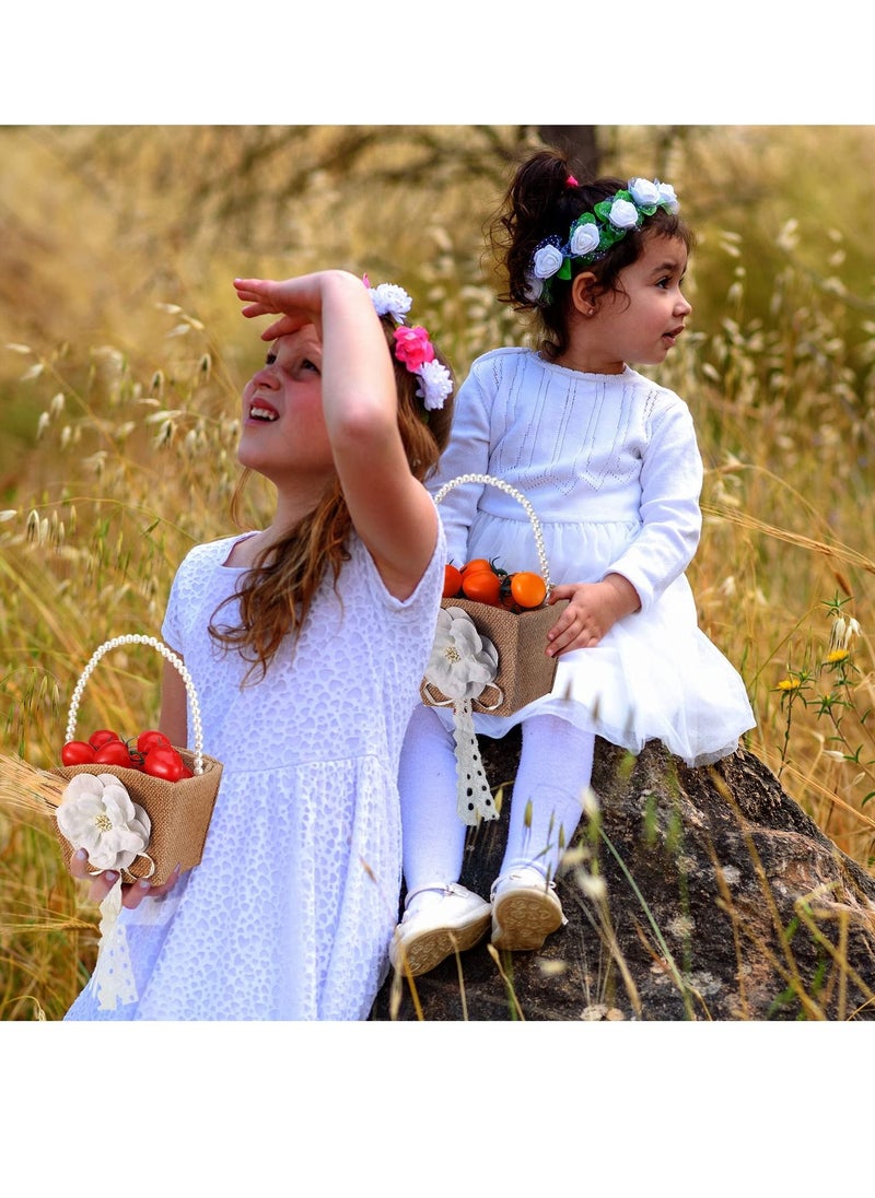 واي آند دي Flower Girl Basket, Rustic Basket Burlap Jute with Pearl Handle For Vintage Wedding Ceremony  - Image 2