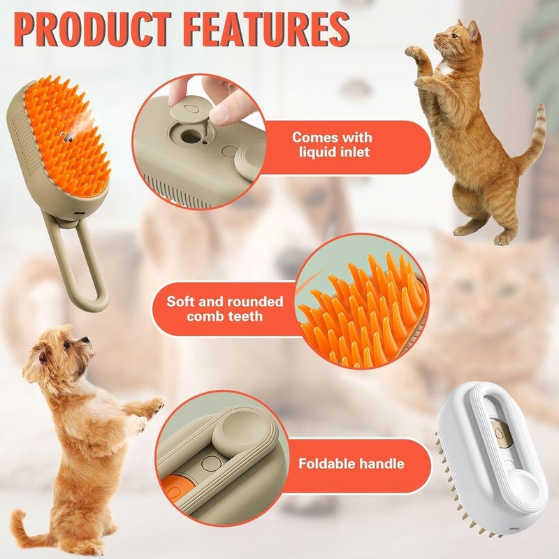 Episkey 3 In1 Pet Steam Brush - One-Touch Spray Pet Hair Removal Tool 360°Rotating Handle Cat Brush With Steam Silicone Massage Comb Cat Brush For Shedding Multifunctional Dog Hair Brush (STEAM_BRUSH) - Image 2