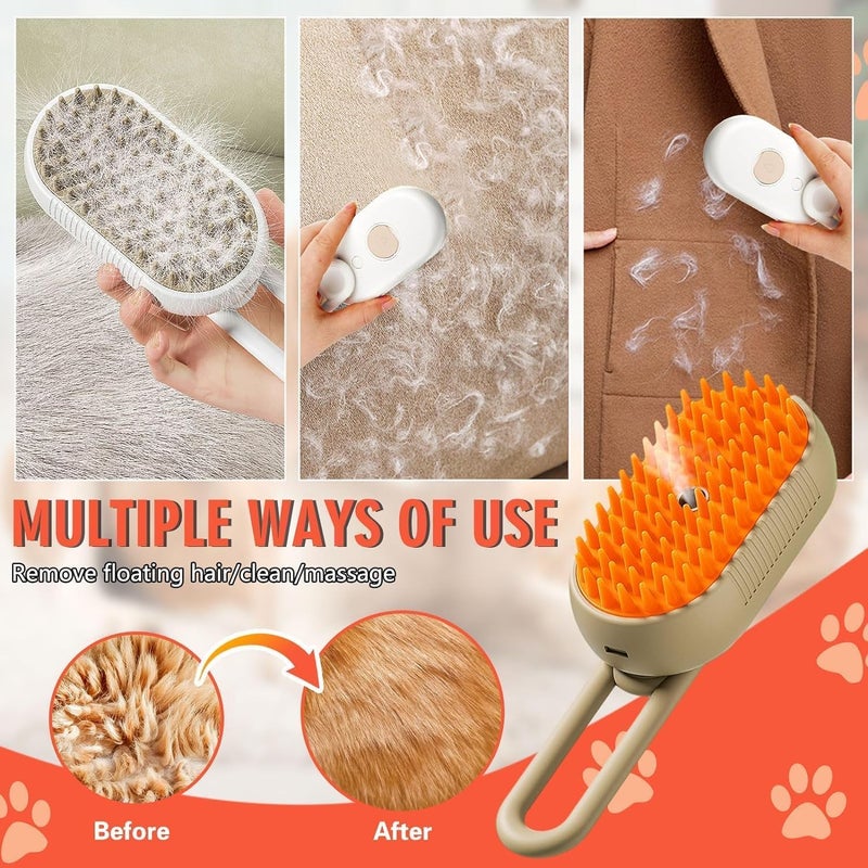 Episkey 3 In1 Pet Steam Brush - One-Touch Spray Pet Hair Removal Tool 360°Rotating Handle Cat Brush With Steam Silicone Massage Comb Cat Brush For Shedding Multifunctional Dog Hair Brush (STEAM_BRUSH) - Image 4