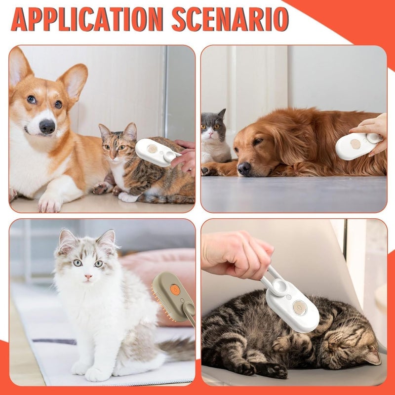 Episkey 3 In1 Pet Steam Brush - One-Touch Spray Pet Hair Removal Tool 360°Rotating Handle Cat Brush With Steam Silicone Massage Comb Cat Brush For Shedding Multifunctional Dog Hair Brush (STEAM_BRUSH) - Image 5