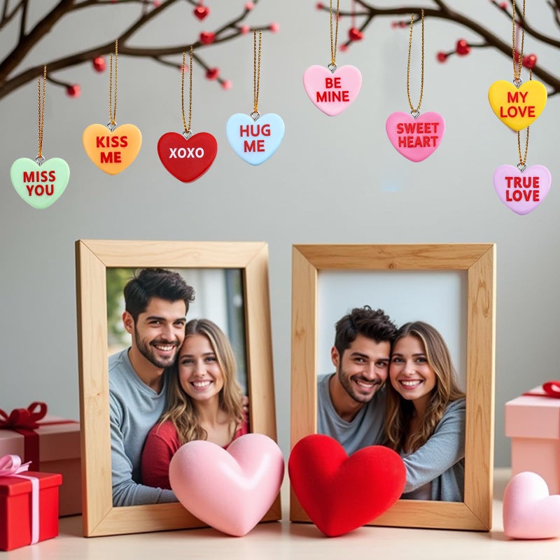 DTOFOOT 36PCS Valentine's Day Ornaments Mini Resin Conversation Hearts Ornaments Tiny Candy Heart Hanging Ornaments for Tree Valentines Figurines Charms Pendants with String for Wedding Party Decor - Image 5