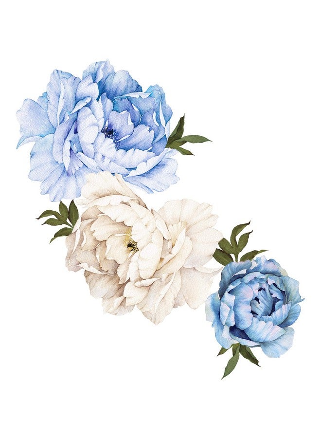 RAINBOW WSK Blue Peony Flower Wall Decals Watercolor Peonies Wall Stickers Vintage Rose Blossom Floral Wall Art Mural for Girls Room Bedroom Living Room Sofa TV Background Nursery Kitchen Office - Image 1