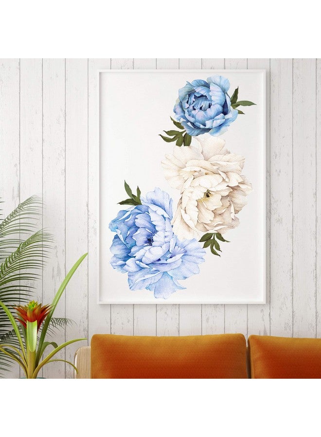 RAINBOW WSK Blue Peony Flower Wall Decals Watercolor Peonies Wall Stickers Vintage Rose Blossom Floral Wall Art Mural for Girls Room Bedroom Living Room Sofa TV Background Nursery Kitchen Office - Image 5