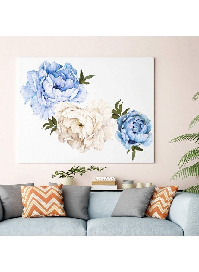 RAINBOW WSK Blue Peony Flower Wall Decals Watercolor Peonies Wall Stickers Vintage Rose Blossom Floral Wall Art Mural for Girls Room Bedroom Living Room Sofa TV Background Nursery Kitchen Office - Image 3