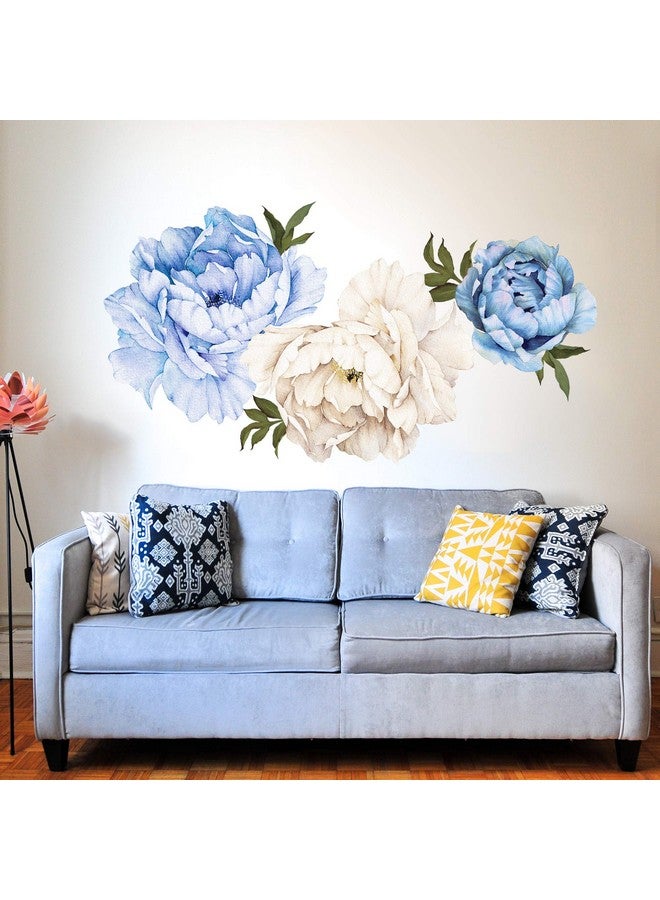 RAINBOW WSK Blue Peony Flower Wall Decals Watercolor Peonies Wall Stickers Vintage Rose Blossom Floral Wall Art Mural for Girls Room Bedroom Living Room Sofa TV Background Nursery Kitchen Office - Image 4