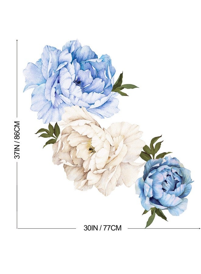 RAINBOW WSK Blue Peony Flower Wall Decals Watercolor Peonies Wall Stickers Vintage Rose Blossom Floral Wall Art Mural for Girls Room Bedroom Living Room Sofa TV Background Nursery Kitchen Office - Image 2