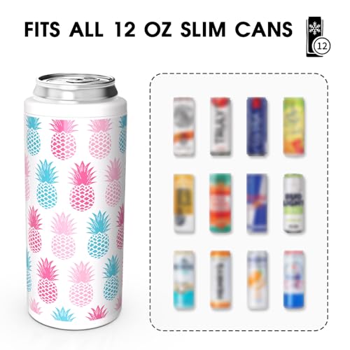 TILUCK Skinny Can Cooler for Slim Beer & Hard Seltzer, Stainless Steel, Doucle-Walled Stainless Steel Insulated Slim Cans, Standard 12 oz (Pineapple 01) - Image 3