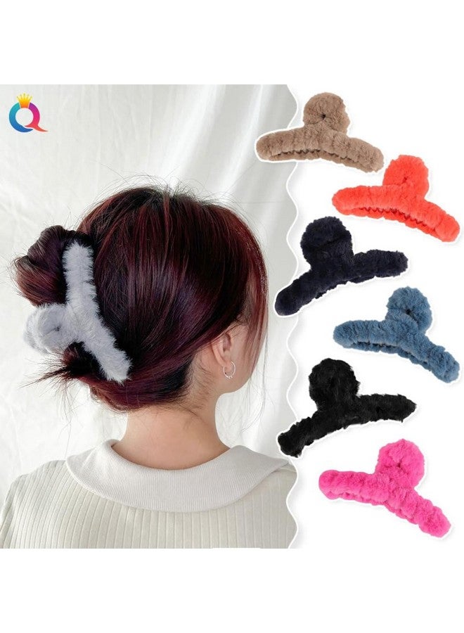 DN Creation Set of 4 Cute Soft Faux Rabbit Fleece Fur Curve, Non Slip Large Barrettes Large Fuzzy Hair Clips Claw Clutcher For Women & Girls - Random Color - Image 3