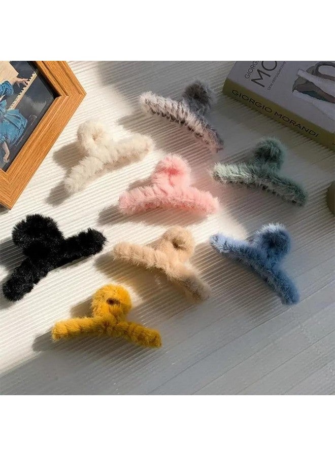 DN Creation Set of 4 Cute Soft Faux Rabbit Fleece Fur Curve, Non Slip Large Barrettes Large Fuzzy Hair Clips Claw Clutcher For Women & Girls - Random Color - Image 2
