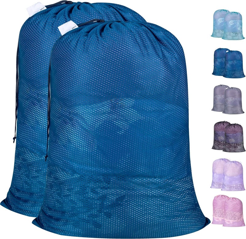 2 Pack Heavy Duty Diamond Mesh Laundry Bag, 30"x36", Blue