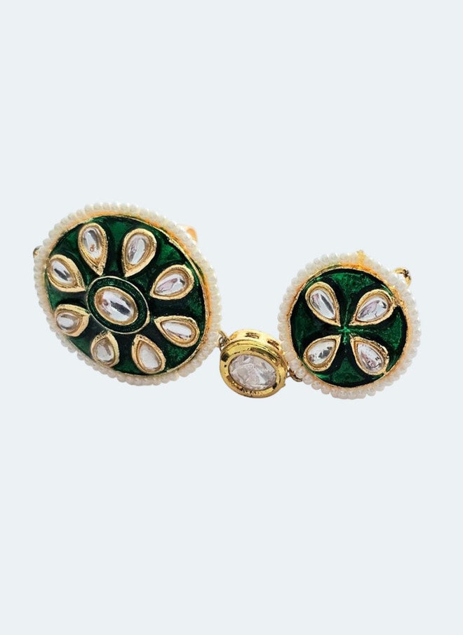 Binnis Wardrobe Aranya Pachi Kundan Studded & Pearls Beaded Adjustable Finger Ring - Image 2