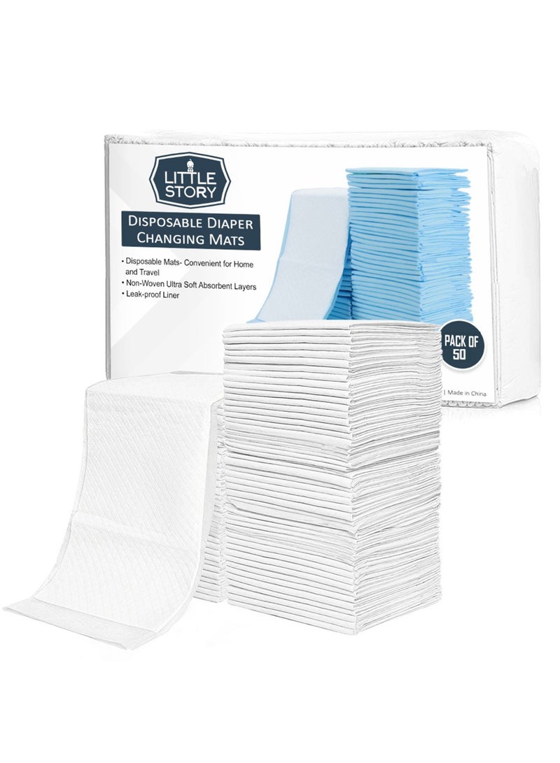 Little Story Pack Of 50 Disposable Diaper Changing Mats - White  - Image 1