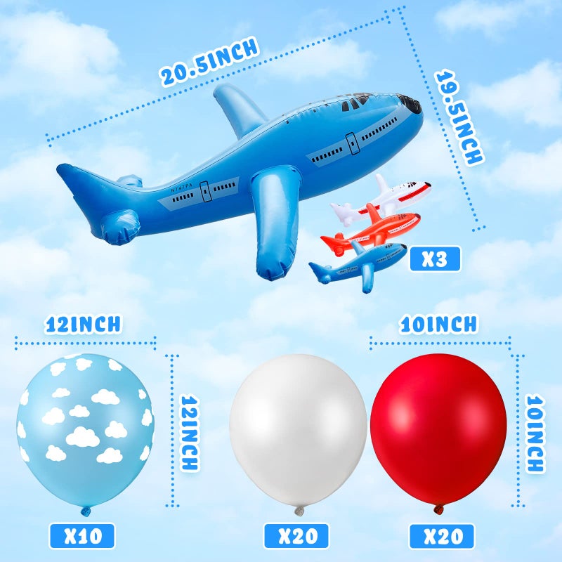 Gejoy 56 Pieces Airplane Birthday Party Supplies with Inflatable Balloons Airplane Themed Party Decoration Thick Latex Balloon Birthday Banners Cloud Decor - Image 2