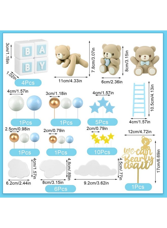 Yinder 41 Pcs/Set Bear Cake Toppers Mini Bear Cake Decorations Cake Toppers Gold White Pearl Ball For Boy Girl Baby Shower Birthday Party Decorations(Blue Brown Cute Style) - Image 4