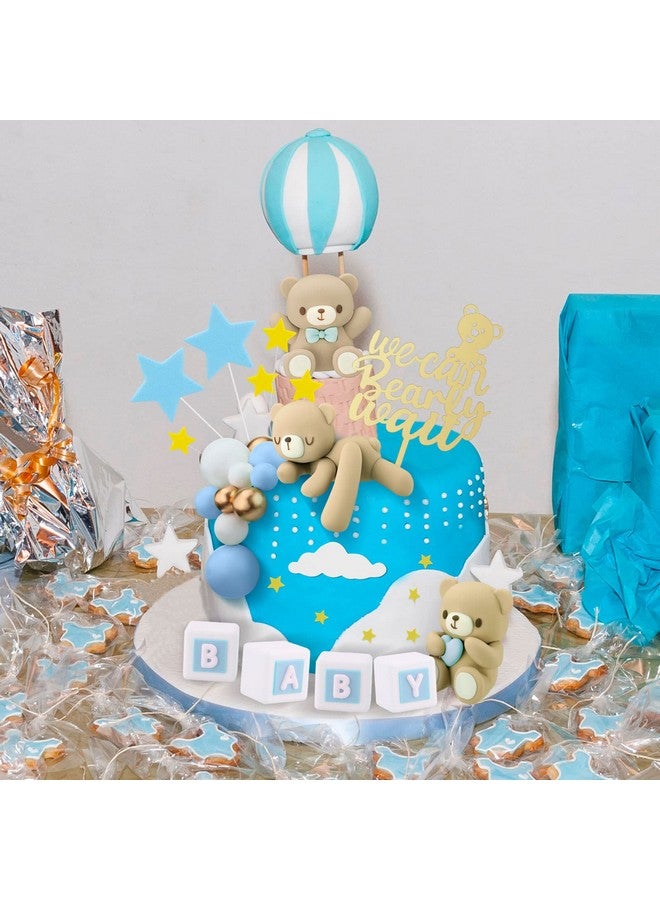 Yinder 41 Pcs/Set Bear Cake Toppers Mini Bear Cake Decorations Cake Toppers Gold White Pearl Ball For Boy Girl Baby Shower Birthday Party Decorations(Blue Brown Cute Style) - Image 5