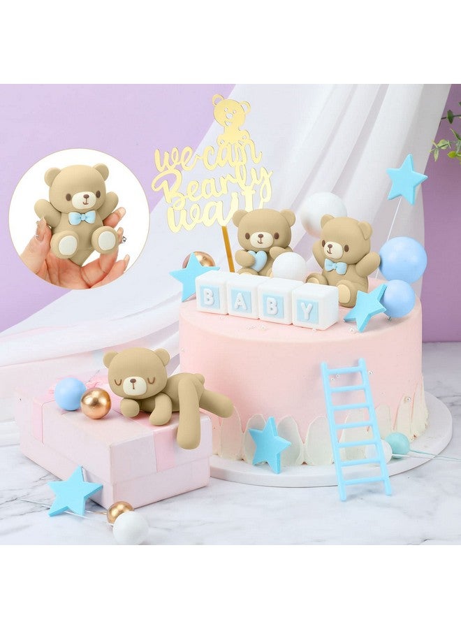 Yinder 41 Pcs/Set Bear Cake Toppers Mini Bear Cake Decorations Cake Toppers Gold White Pearl Ball For Boy Girl Baby Shower Birthday Party Decorations(Blue Brown Cute Style) - Image 3