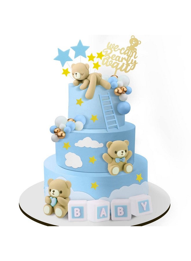 Yinder 41 Pcs/Set Bear Cake Toppers Mini Bear Cake Decorations Cake Toppers Gold White Pearl Ball For Boy Girl Baby Shower Birthday Party Decorations(Blue Brown Cute Style) - Image 1